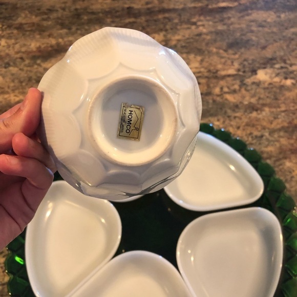 HOMCO Vintage Green Glasswear Serving Tray and Bowls Excellent Condition - Picture 6 of 8